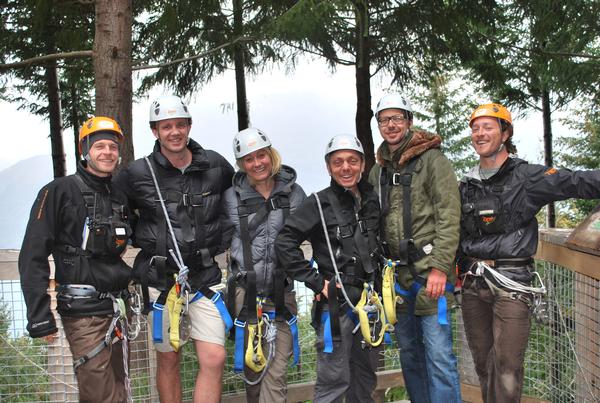 (From L-R) Phill Abbey (Ziptrek Guide), Sebastian Deans (Christchurch, NZ), Katy Medlock (London, UK), Bernhard Hoecker (Germany), Jakob Lips (Germany) Bradley Seville (Guide)